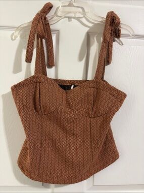 Free People Pink and Brown Tie-Shoulder Bustier Camisole
